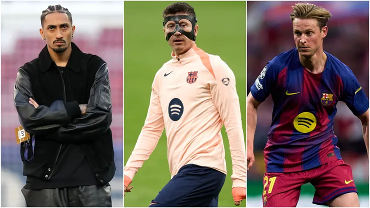 Raphinha (L) Robert Lewandowski (C) Frenkie de Jong (R).