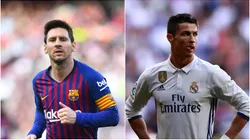 Lionel Messi playing for Barcelona and Cristiano Ronaldo for Real Madrid.