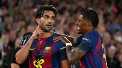 Ferran Torres and Marcus Rashford of FC Barcelona celebrate.