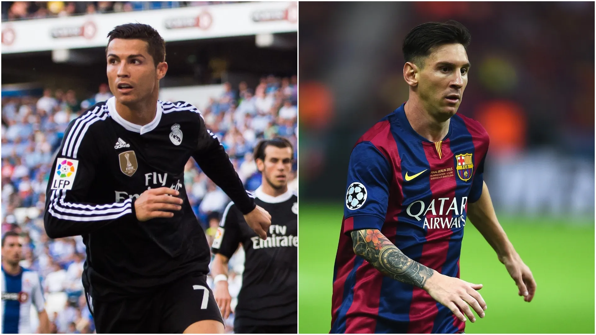 Cristiano Ronaldo (left) and Lionel Messi (right).