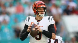 Joe Burrow #9 of the Cincinnati Bengals looks to pass against the Miami Dolphins in 2025.