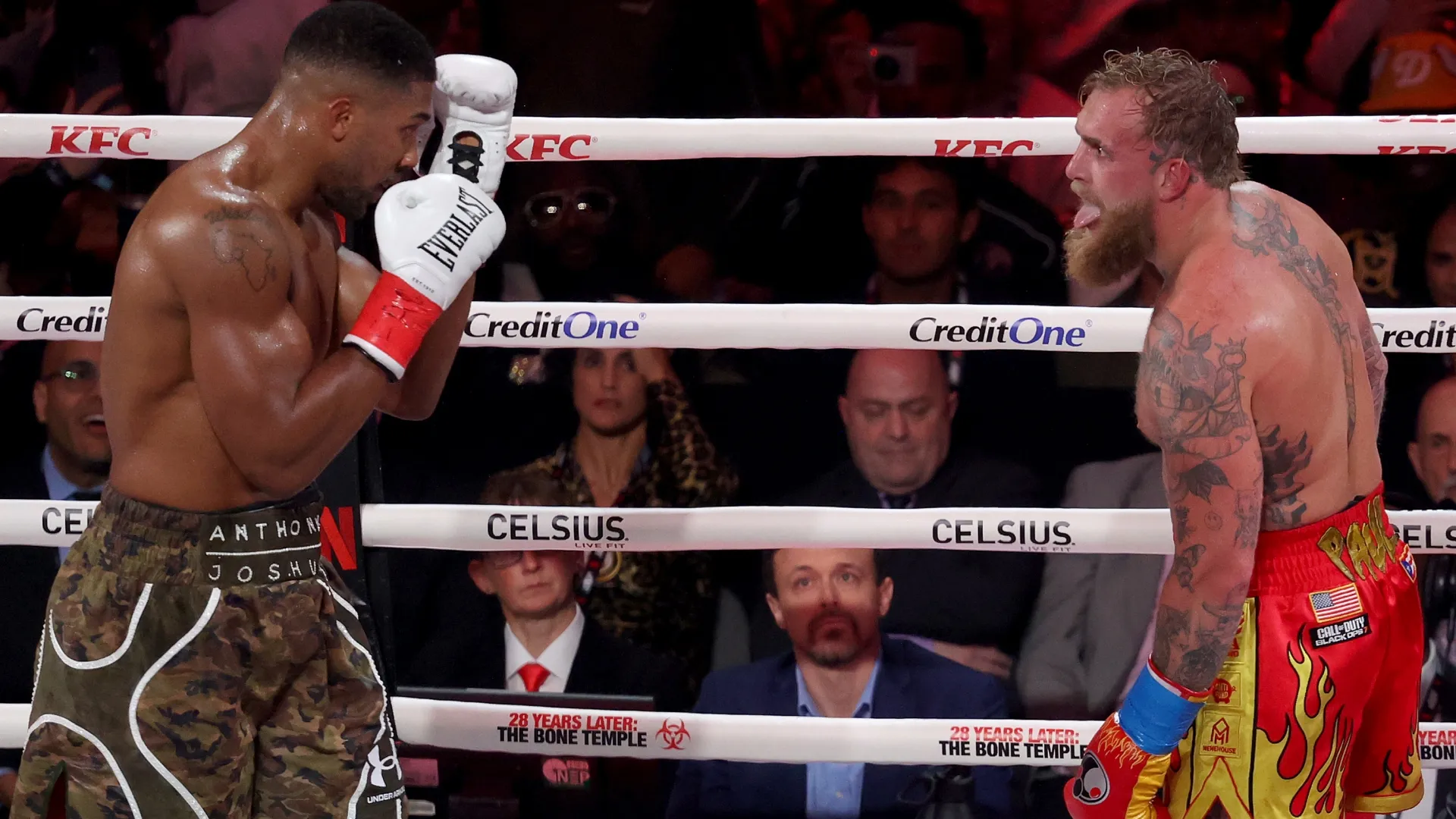 Anthony Joshua fights Jake Paul in their heavyweight bout. Leonardo Fernandez/Getty Images