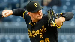 Paul Skenes #30 of the Pirates pitches in the first inning vs Rockies.