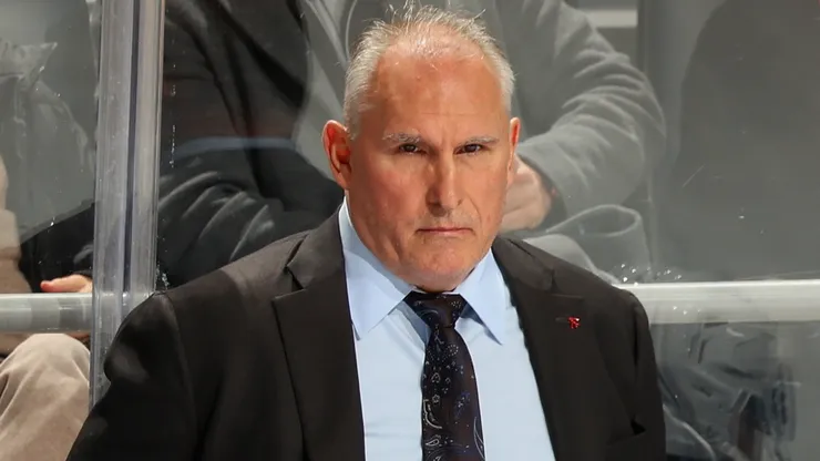 Craig Berube of the Maple Leafs handles the bench{