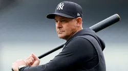 Manager Aaron Boone #17 of the New York Yankees stands.