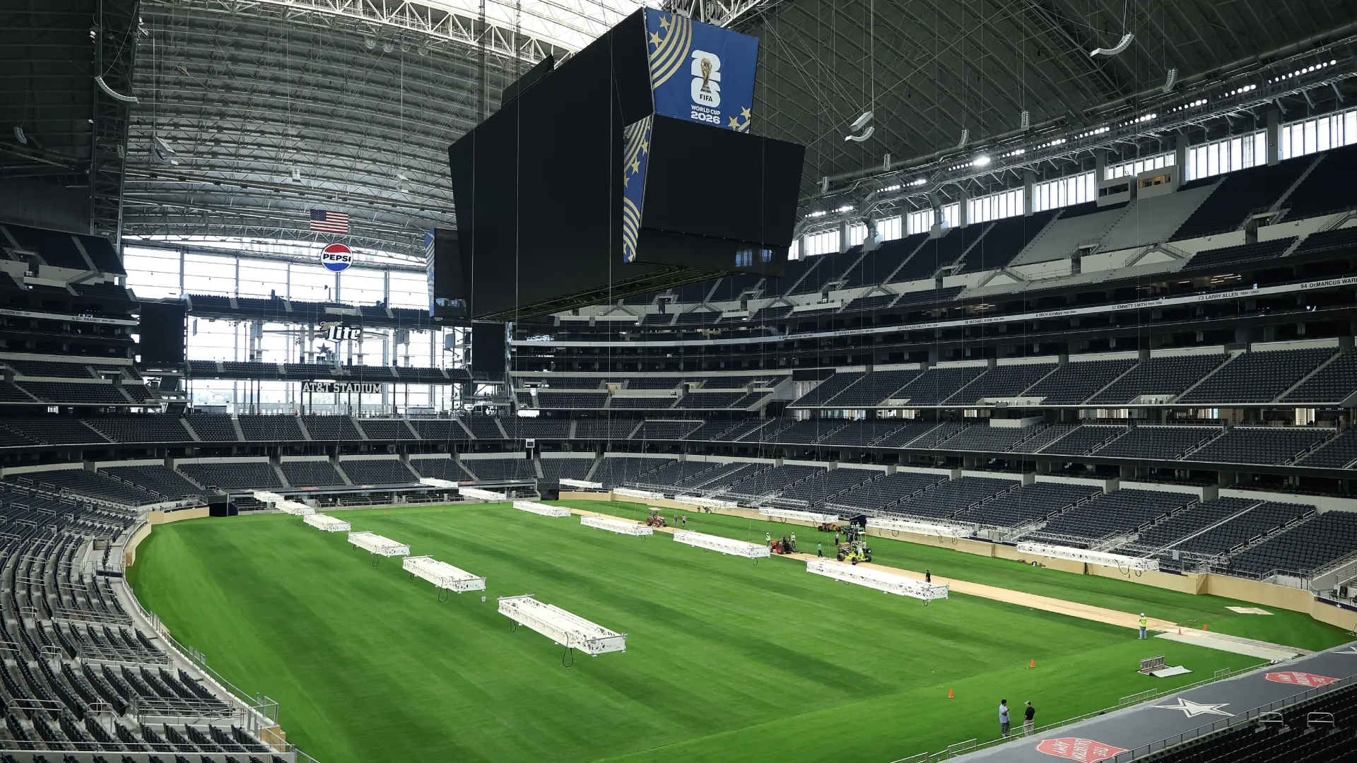 A general view of Dallas Stadium as workers install the pitch ahead of the 2026 FIFA World Cup (Source: Stacy Revere/Getty Images)