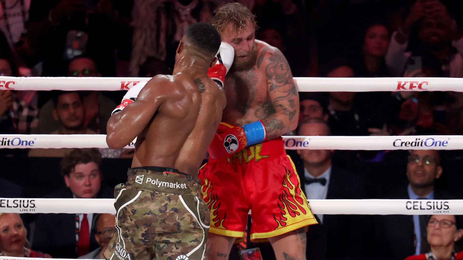 Anthony Joshua punches Jake Paul in their heavyweight bout. Leonardo Fernandez/Getty Images