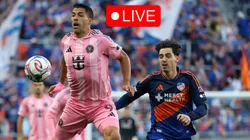 Luis Suárez #9 of Inter Miami CF controls the ball against Gerardo Valenzuela #22 of FC Cincinnati.