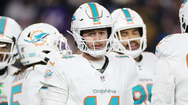 Quinn Ewers #14 of the Miami Dolphins in action during the game against the New England Patriots