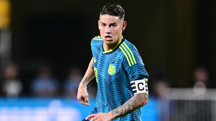 James Rodríguez of Colombia controls the ball.