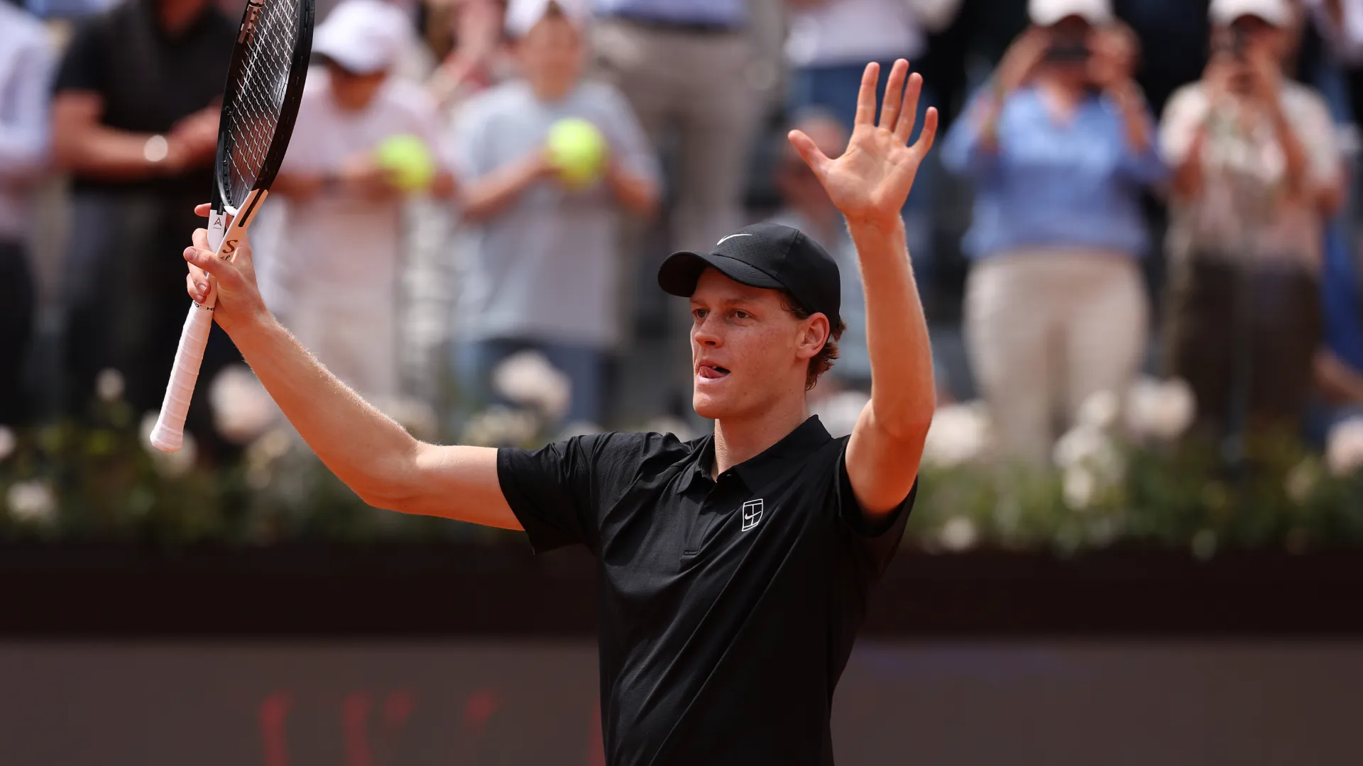 Jannik Sinner celebrates after defeating Andrey Rublev. (Getty Images)
