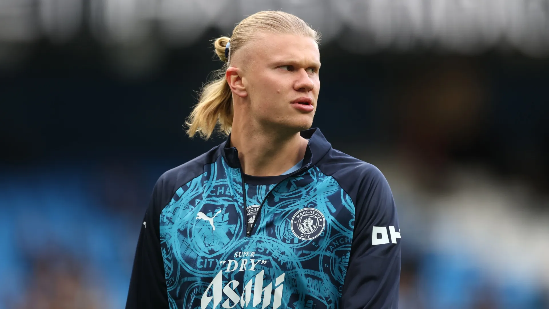 Erling Haaland of Manchester City looks on prior to the Premier League match (Source: Stu Forster/Getty Images)