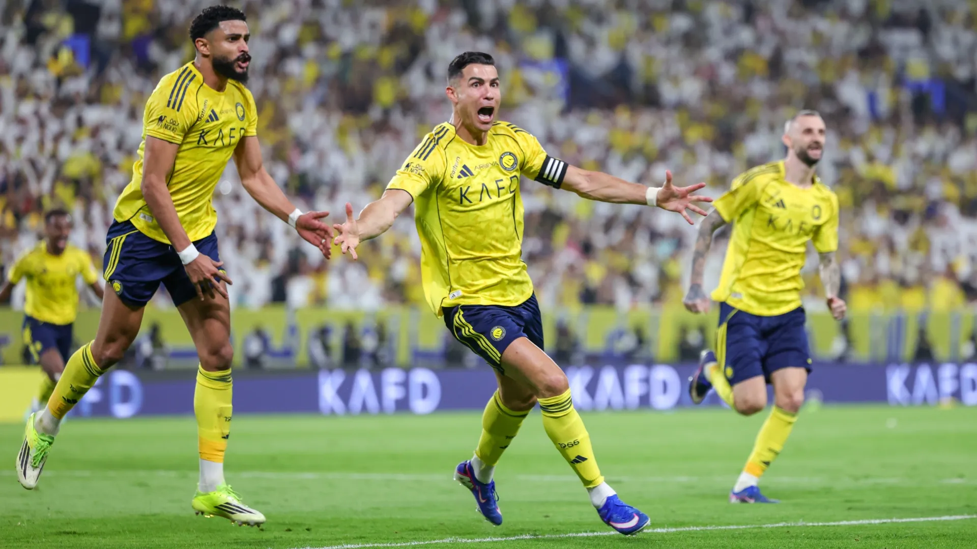 Cristiano Ronaldo celebrates a goal for Al Nassr. (Getty Images)