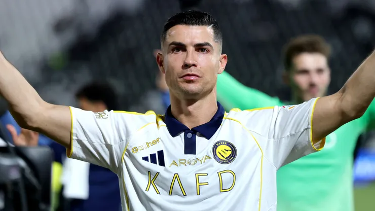 Cristiano Ronaldo of Al Nassr celebrates following the team's victory during the Saudi Pro League match