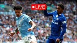 Nico O'Reilly of Manchester City is challenged by Wesley Fofana of Chelsea.