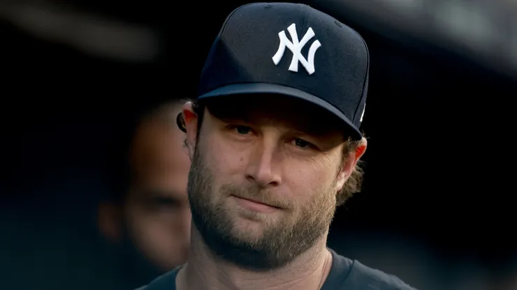 Gerrit Cole #45 of the New York Yankees looks on.