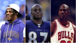 Lamar Jackson (left), Qadry Ismail, and Michael Jordan.