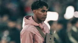 Lamine Yamal of FC Barcelona looks on.