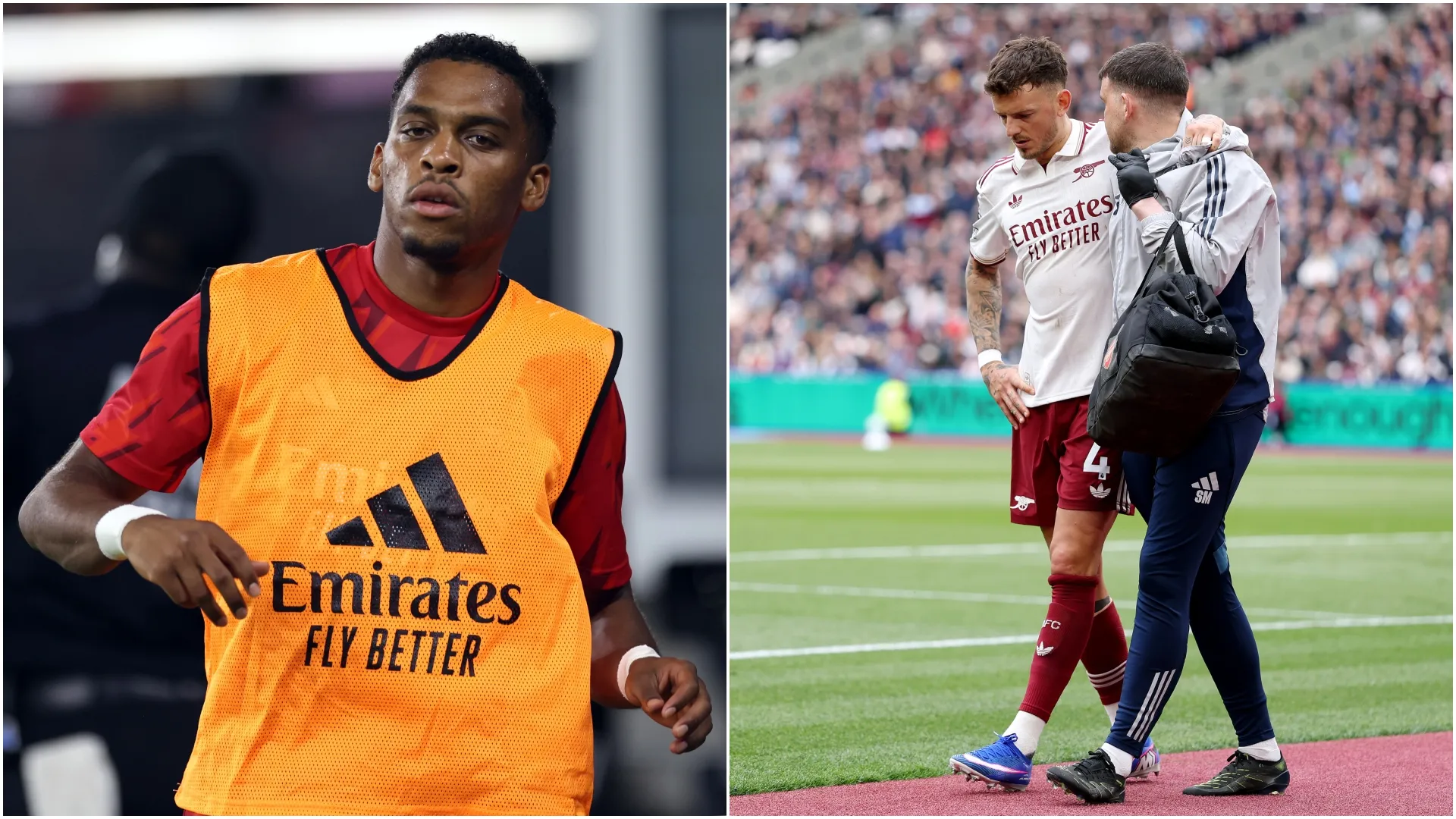 Jurrien Timber in 2023 and Ben White in 2026 (Source: Tim Nwachukwu/Justin Setterfield — Getty Images)
