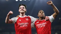 Declan Rice and Myles Lewis-Skelly of Arsenal during the UEFA Champions League 2025/26