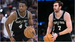 De'aaron Fox and Luke Kornet of the San Antonio Spurs