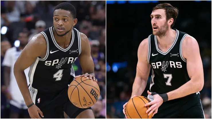 De'aaron Fox and Luke Kornet of the San Antonio Spurs