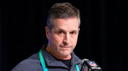 John Harbaugh during the NFL Combine at Lucas Oil Stadium.