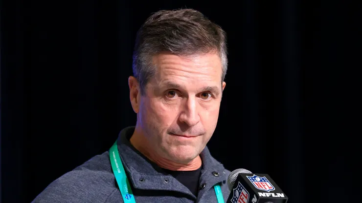 John Harbaugh during the NFL Combine at Lucas Oil Stadium.
