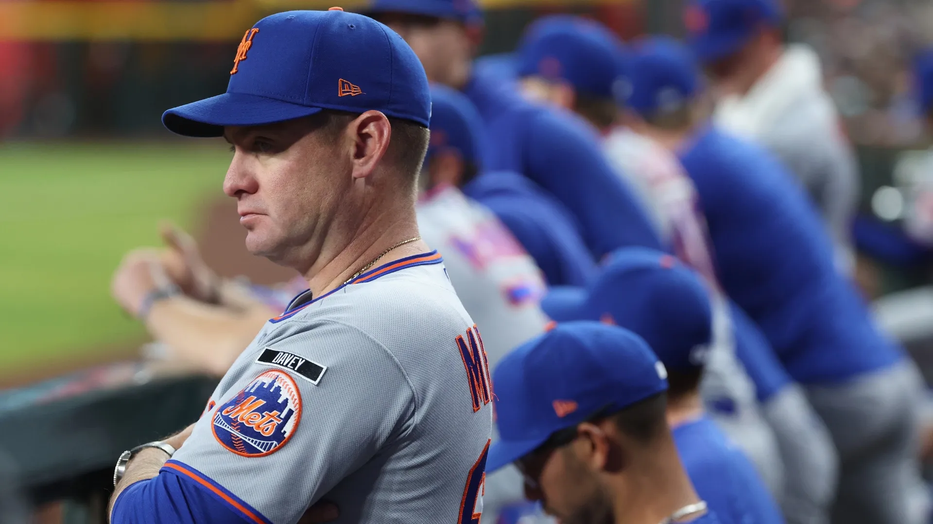 Manager Carlos Mendoza #64 of the Mets looks on during the seventh inning. Christian Petersen/Getty Images
