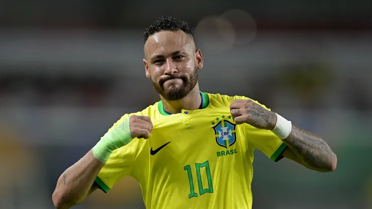 Neymar Jr. of Brazil celebrates after scoring.