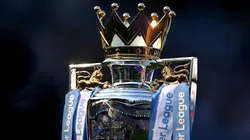 The Premier League trophy after the match between Manchester City and West Ham United in 2024.