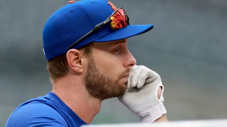 Austin Slater #40 of the New York Mets looks on.