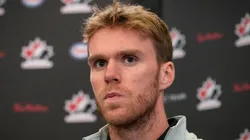 Connor McDavid speaking to media.
