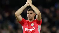 Emiliano Martinez of Aston Villa celebrates with the fans after the Premier League match