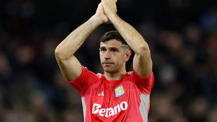 Emiliano Martinez of Aston Villa celebrates with the fans after the Premier League match