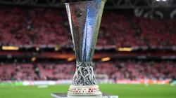 A detailed view of The UEFA Europa League Trophy prior to the 2023/24 final match
