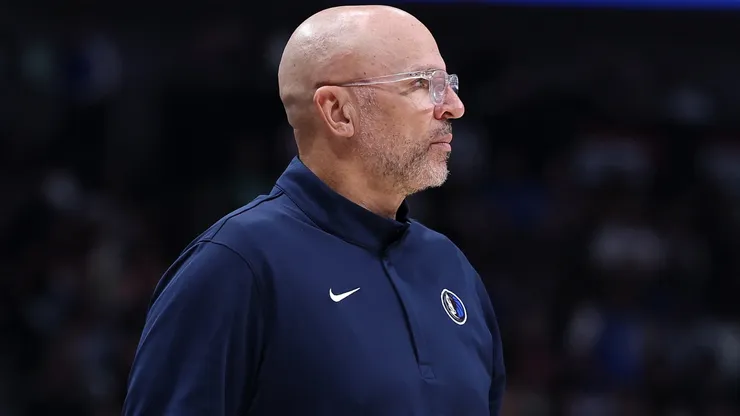 Jason Kidd of the Dallas Mavericks watches action.