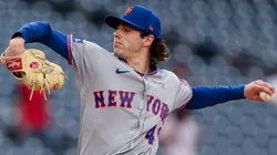 Zach Thornton #49 of the Mets pitches during the first inning of his Major League debut.