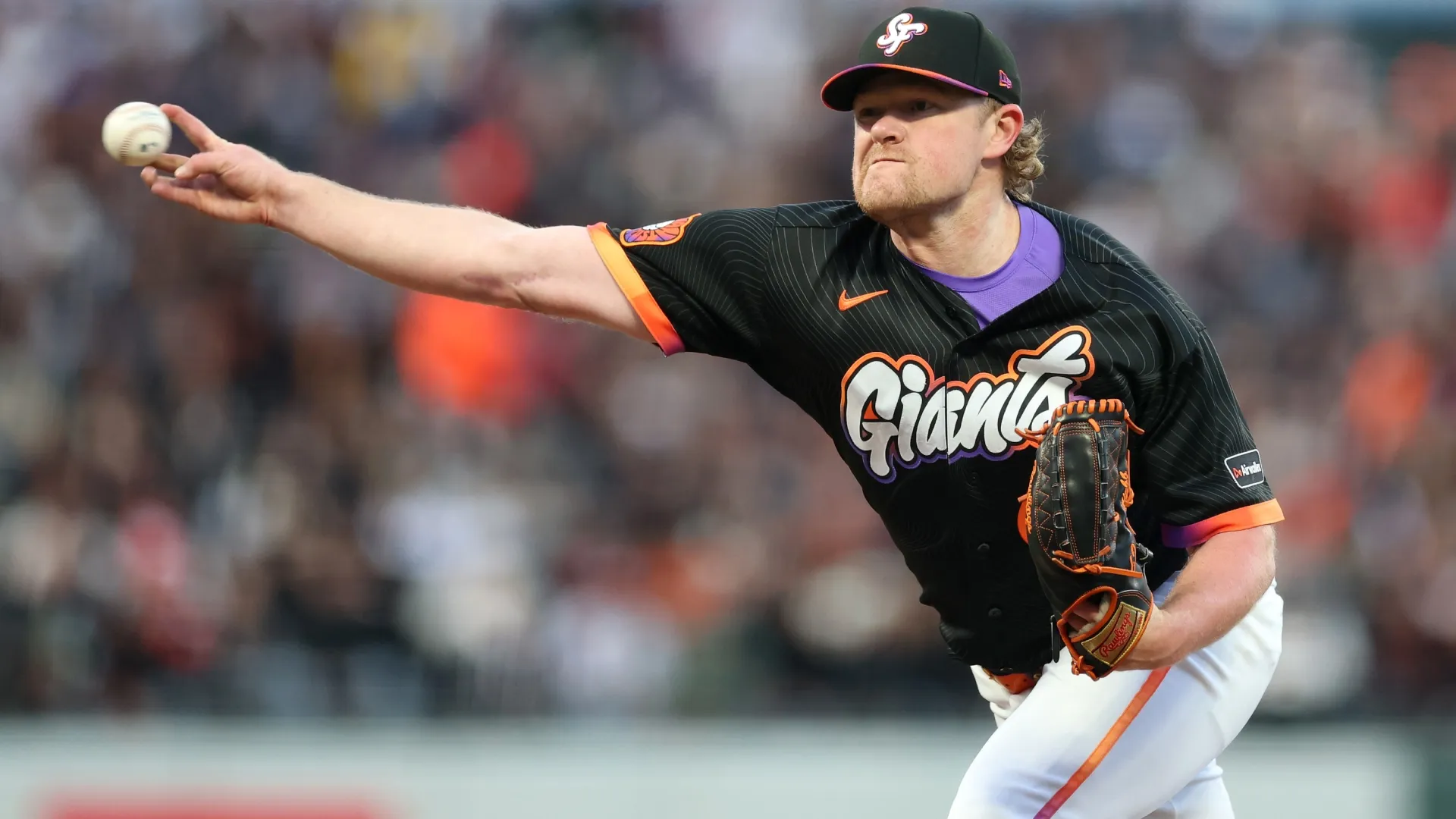 Logan Webb #62 of the Giants pitches against the Padres. Ezra Shaw/Getty Images