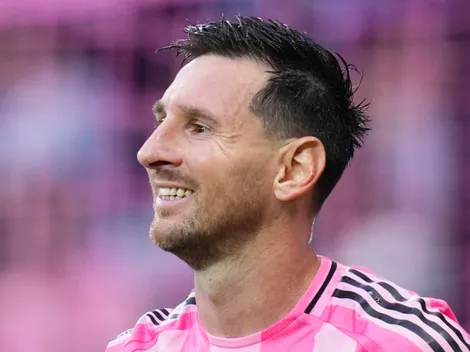 Lionel Messi celebrates as UE Cornella near promotion
