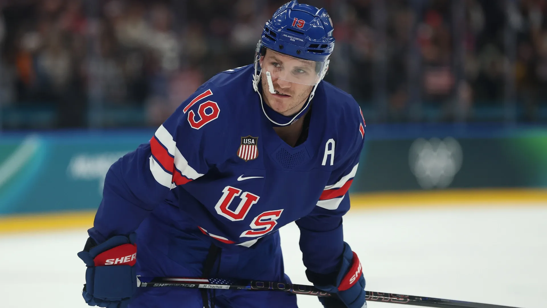 Matthew Tkachuk #19 of Team USA during the Milano Cortina 2026 Winter Olympic games (Source: Maja Hitij/Getty Images)