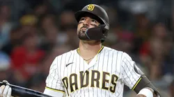 Nick Castellanos #21 of the San Diego Padres looks on.
