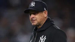 Aaron Boone #17 of the New York Yankees looks on.