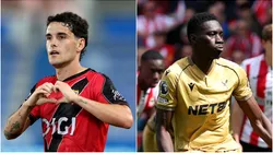 Sergio Camello of Rayo Vallecano (L) and Ismaila Sarr of Crystal Palace (R)