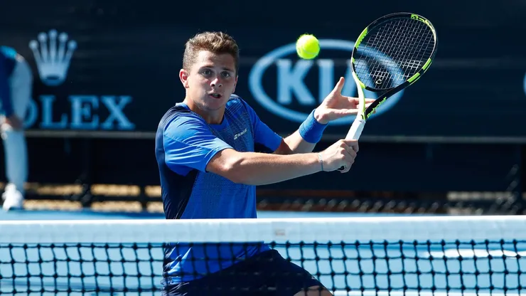 Clement Tabur competes during the Australian Open 2018 Junior Championships