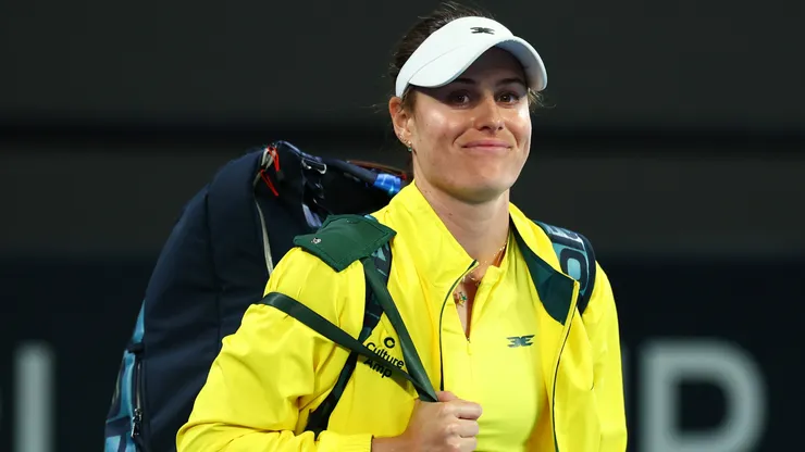 Kimberly Birrell for her Women's Singles match during the 2026 Billie Jean King Cup