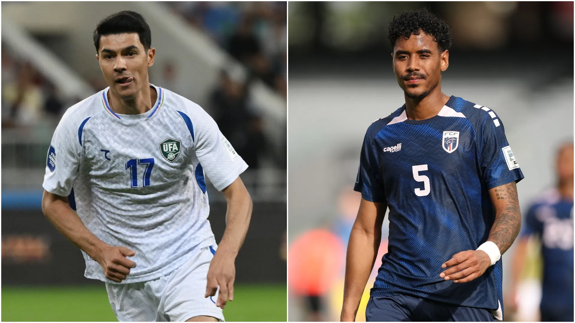 Dostonbek Khamdamov of Uzbekistan and Kelvin Pires of Cape Verde (Source: Anvar Ilyasov/Phil Walter — Getty Images)
