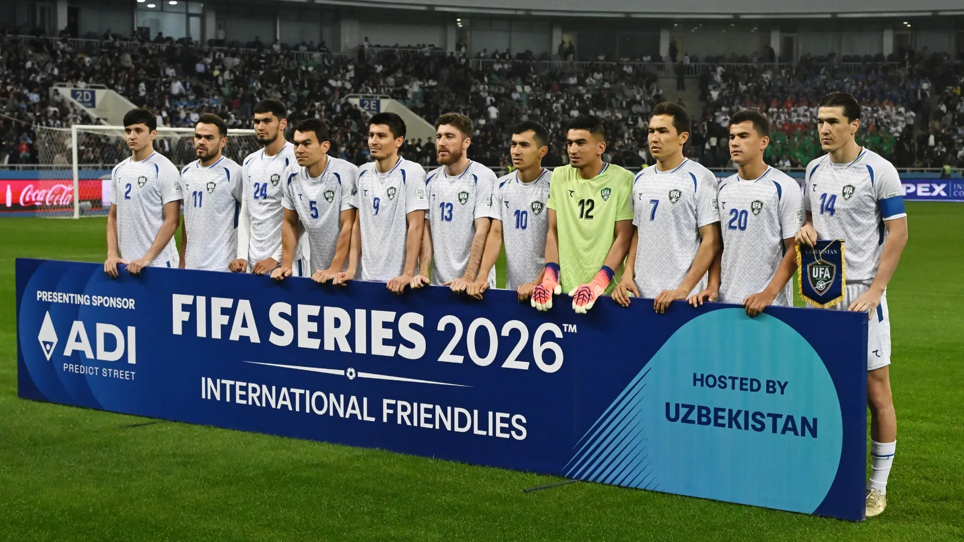 Players of Uzbekistan pose for a team photo prior to an international friendly match in 2026 (Source: Anvar Ilyasov/Getty Images)