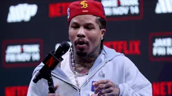 Gervonta "Tank" Davis speaks at news conference.
