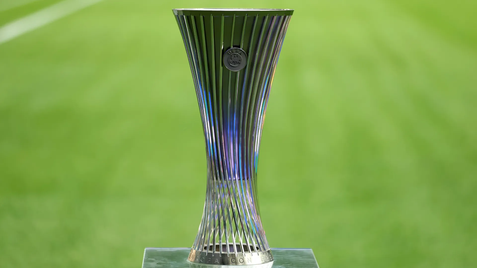 The UEFA Conference League trophy during the UEFA Conference League Final 2025 (Source: Richard Heathcote/Getty Images)